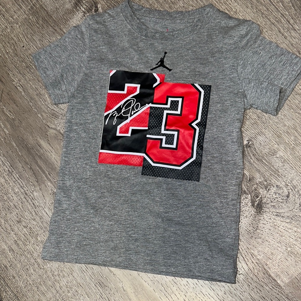 Kids Gray Jordan T-Shirt with Red and Black Accents